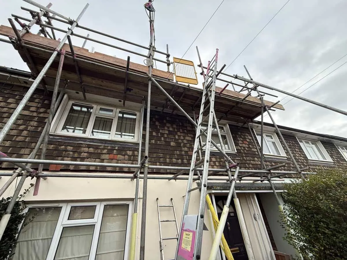 Scaffolding on residential property for roof access