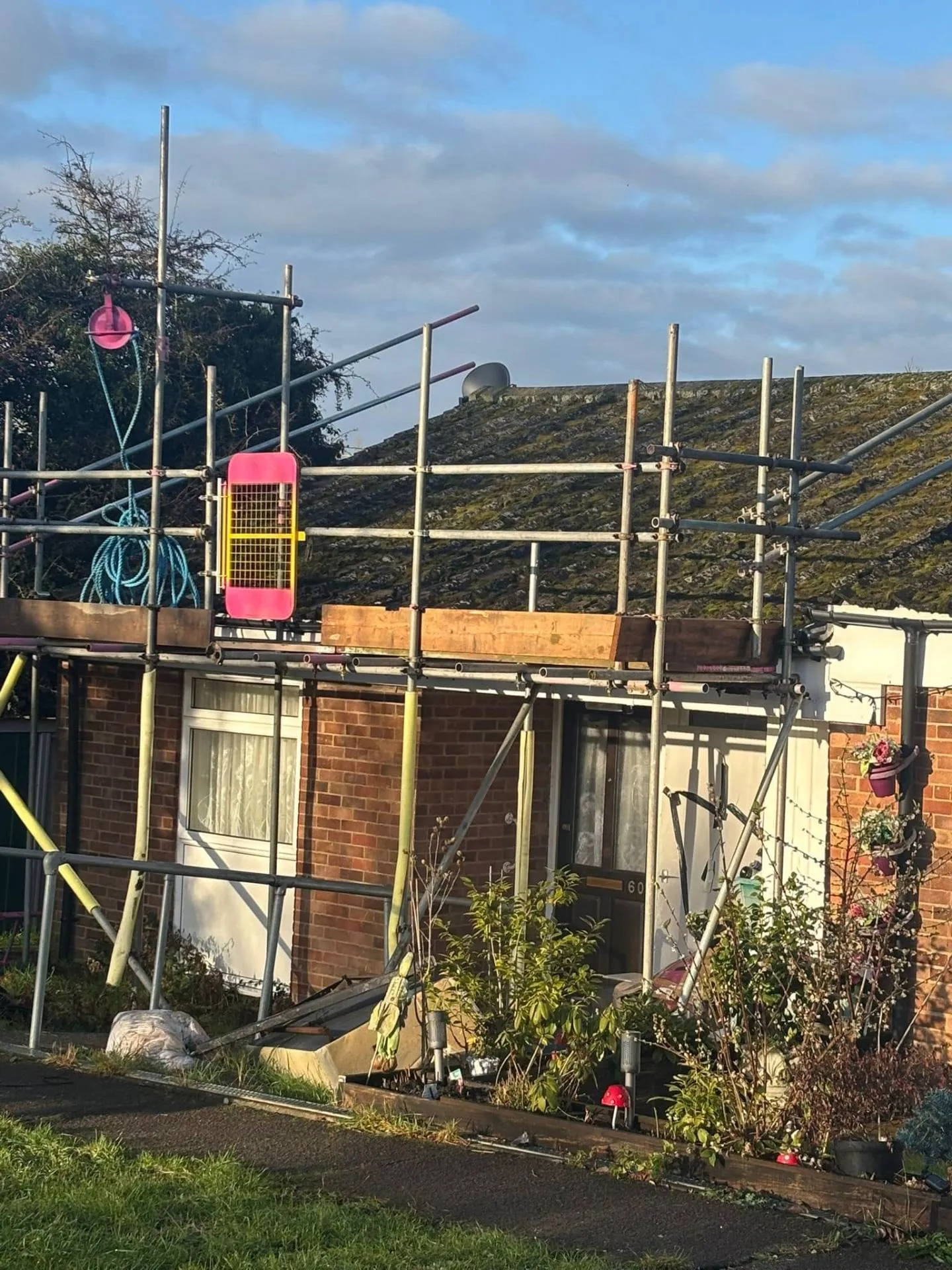 Residential scaffolding erected on a bungalow in East Suffolk