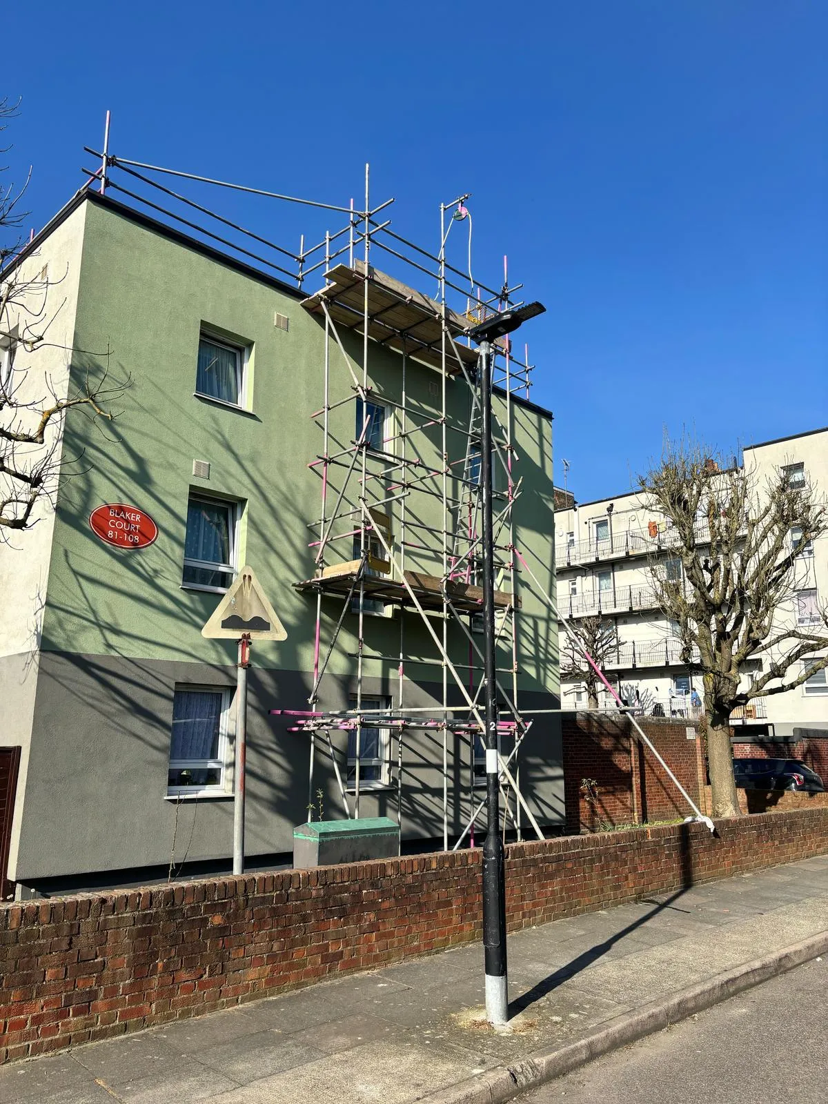 Solar panel scaffolding at Blaker Court