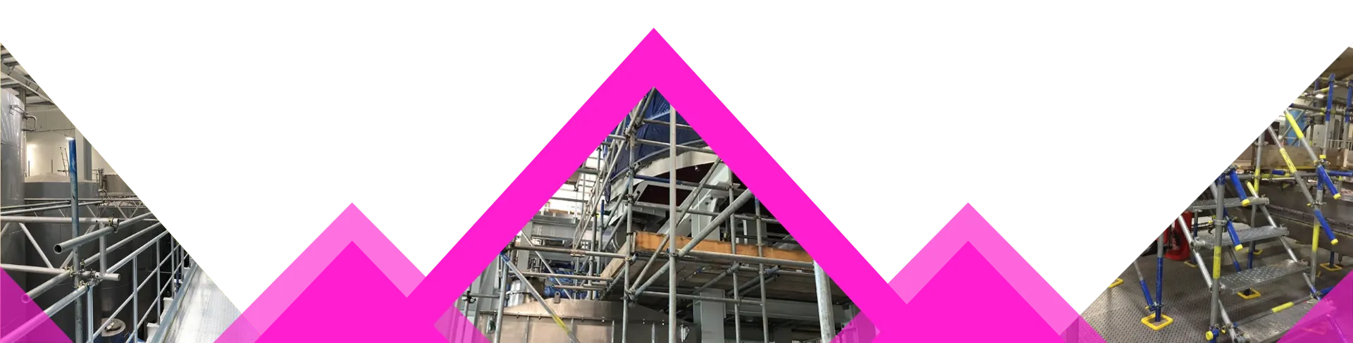 Industrial scaffolding projects displayed in a triple-triangle composition