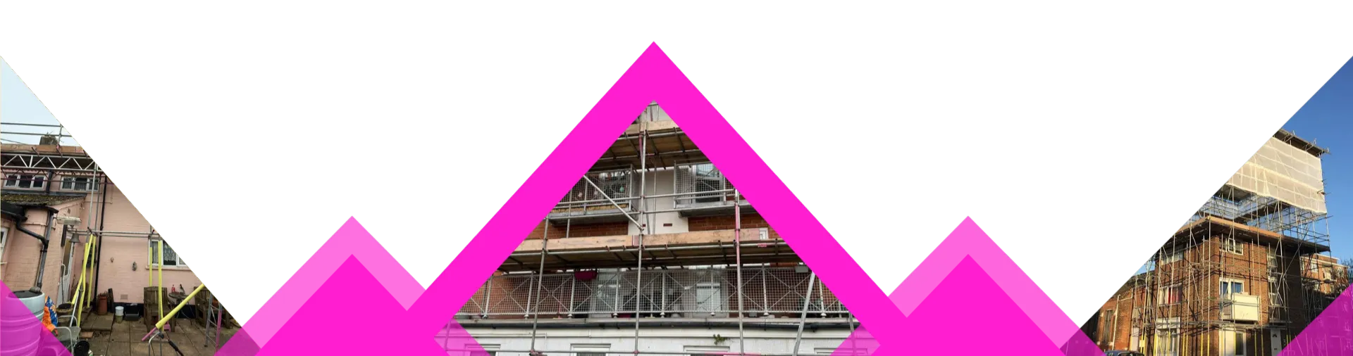 Residential scaffolding projects displayed in a triangle composition by Pinnacle Scaffolding
